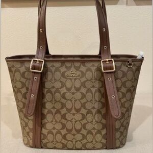 COACH Signature Canvas/Leather ASHTON TOTE Shoulder Bag KHAKI/SADDLE. NWT